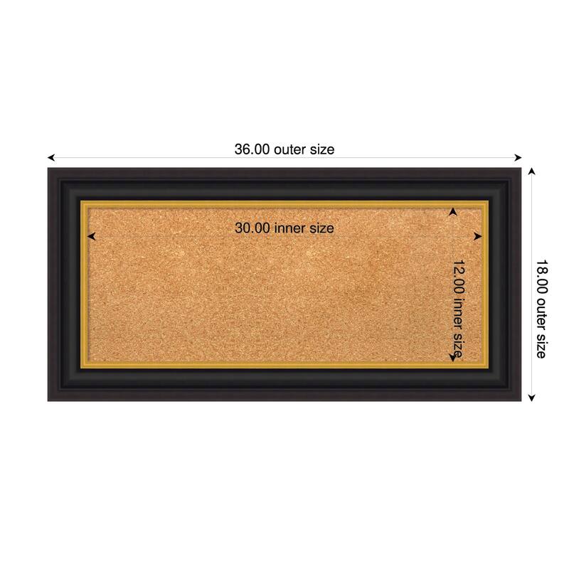 Sierra Black Brown Wood Framed Cork Board - Bulletin Board, Organization Board, Pin Board - Natural - 36 x 18 in