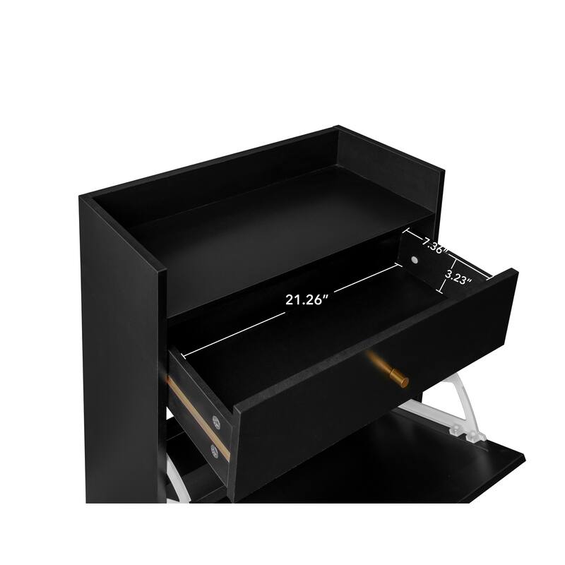 Anmytek Black Rattan Shoe Cabinet with Flip Doors 43 Inch Entryway Storage Organizer