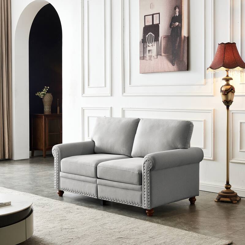 Grey Fabric Loveseat with Storage and Sturdy Structure