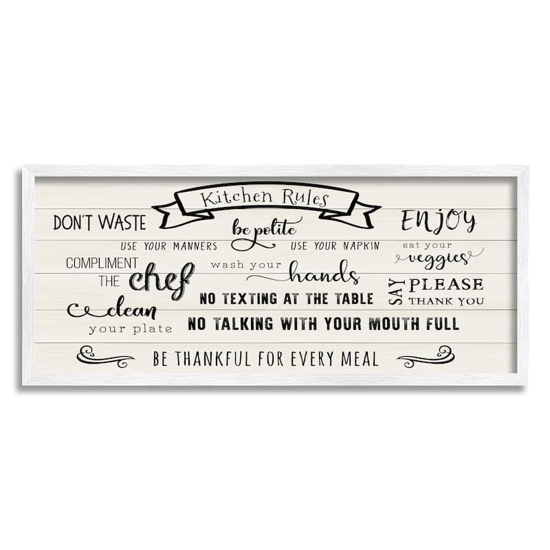 Stupell Kitchen Rules List Family Happiness Motivational Phrases Framed Wall Art