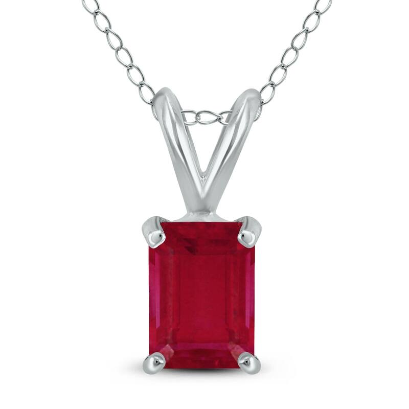 Marquee 14K White Gold 5x3MM Emerald Shaped Ruby Pendant