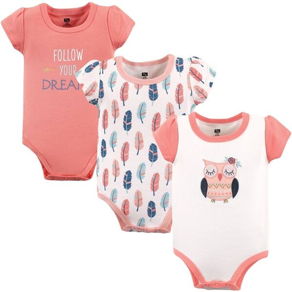 slide 1 of 1, Hudson Baby Infant Girl Cotton Bodysuits 3pk, Boho Owl 0-3 Months - Boho Owl