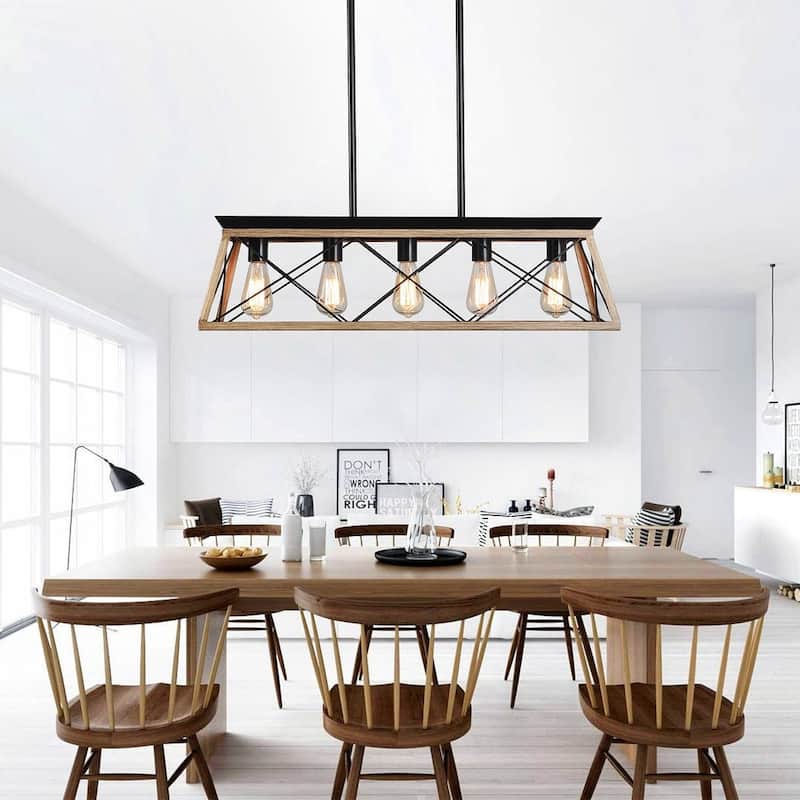 Farmhouse Restaurant 5-Light Metal Rectangular Chandelier