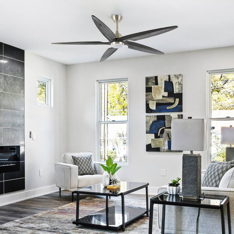 GetLedel 54" Solid Wood 5-Blade Ceiling Fan with Dimmable LED and Remote Control