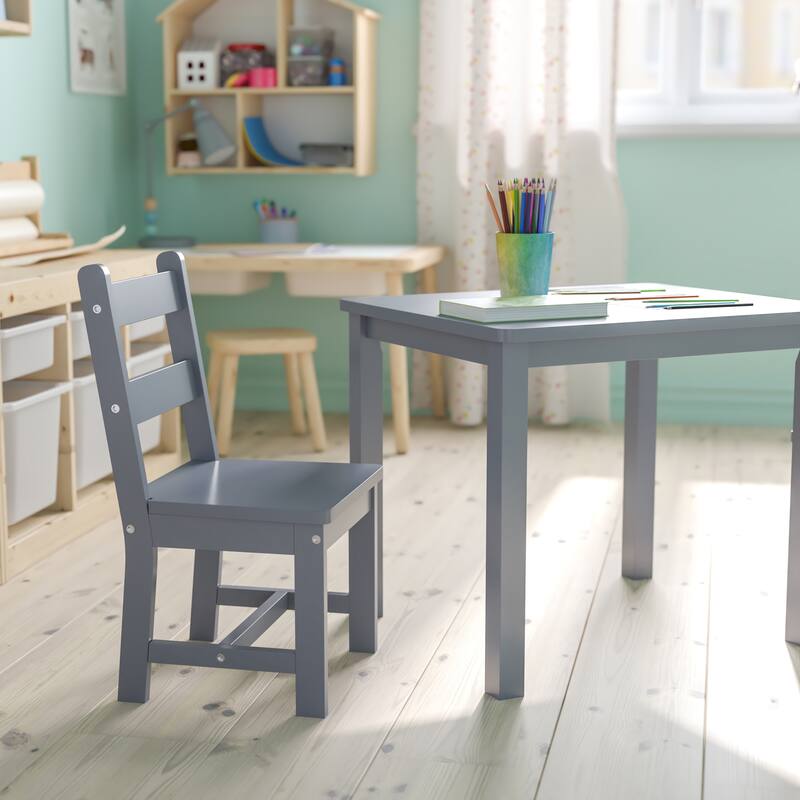 Kids 3 Piece Solid Hardwood Table and Chair Set for Playroom, Kitchen