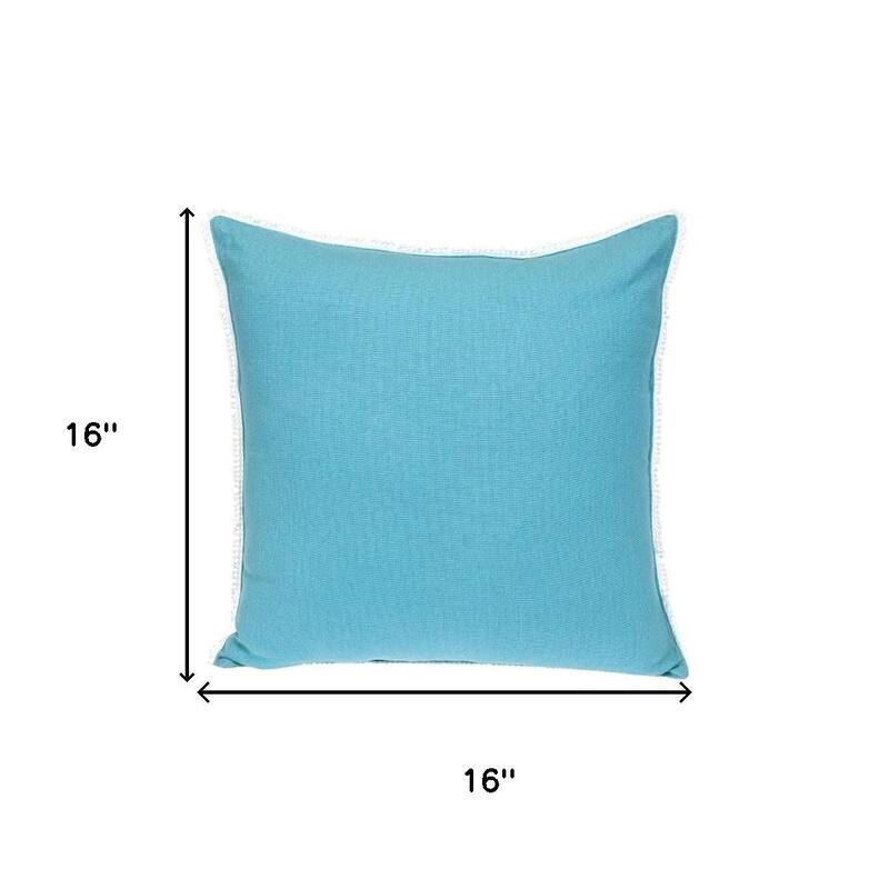 HomeRoots 16" Aqua Cotton Throw Pillow with Scalloped Edges