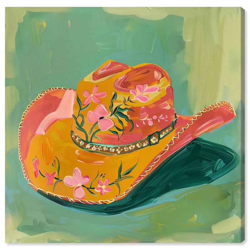 Wildflower Cowboy Hat Canvas by Art Remedy, Gallery Wrapped - 40" x 40"