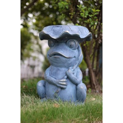 Solar Powered Frog with Lotus Leaf Outdoor Plant Stand - 18.5"