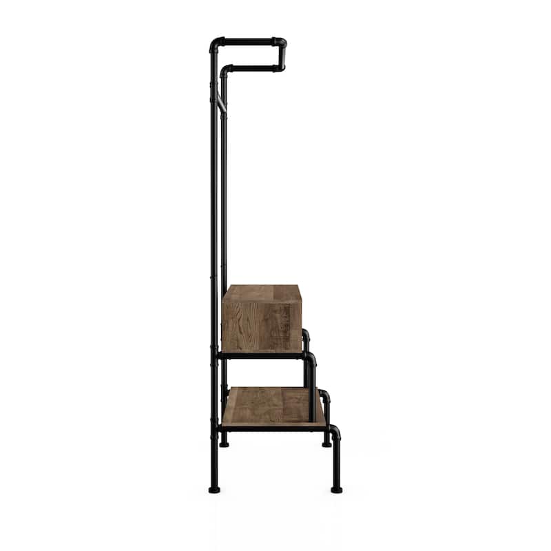 Cassia Industrial Oak Metal 3-Open Shelf Clothes Garment Rack by Furniture of America