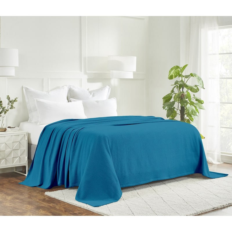 Superior Waffle Weave Honeycomb Knit Soft Cotton Blanket - Twin - Azure