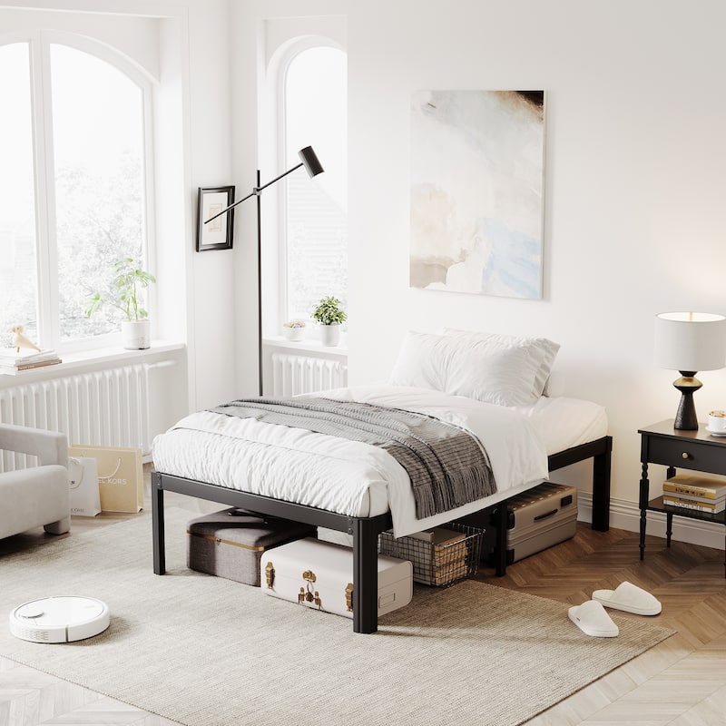12" Heavy Duty Metal Bed Frame with Round Corners, Box Spring Not Required, Noise Free