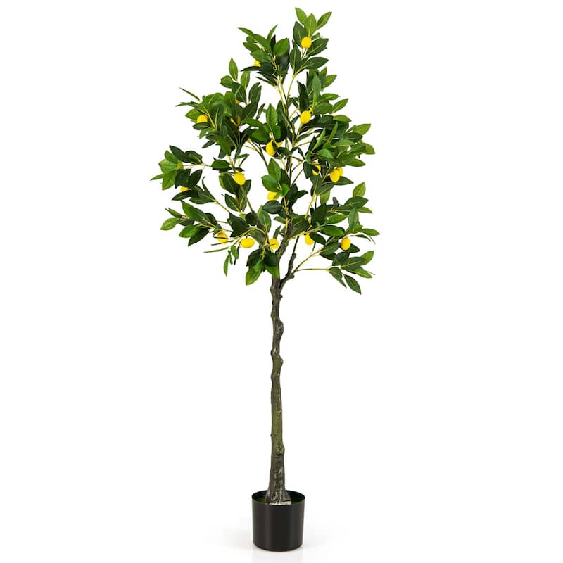 1/2 PCS Artificial Lemon Tree 63" Tall Fake Lemon Plant w/Cement Pot - 1 PCS