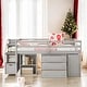 preview thumbnail 1 of 14, Full Size Loft Bed with Retractable Writing Desk and 3 Drawers, Wooden Loft Bed with Storage Stairs and Shelves,Gray Gray