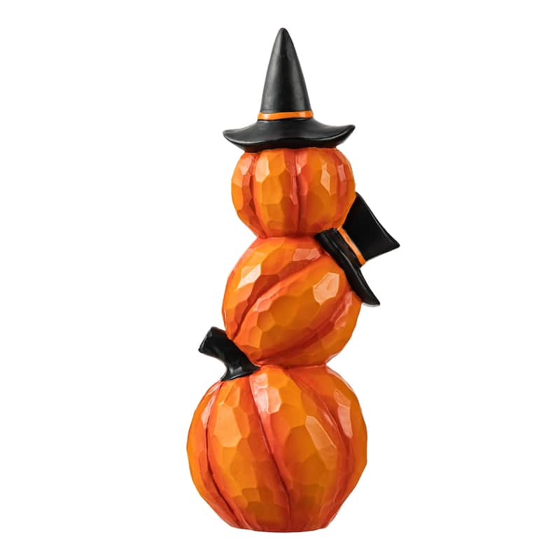 Glitzhome 14.25"H Halloween Lighted Stacked Resin Pumpkin Figurine Table Decor - Lighted Pumpkin