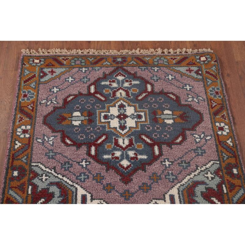 Geometric Purple Kazak Oriental Runner Rug Handmade Wool Carpet - 2'6"x 9'8"