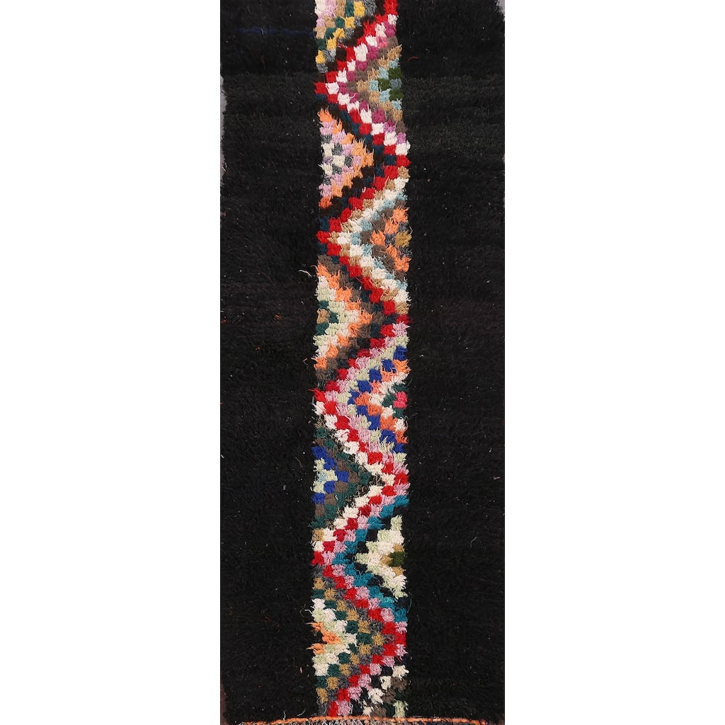 Vintage Tribal Moroccan Oriental Runner Rug Wool Handmade Carpet - 3'0" x 7'5"