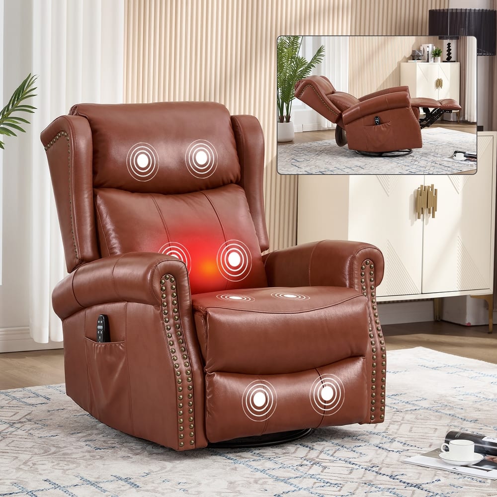 Heat Massage Manual Recliner Chair With Rocker And Swivel In Fabric