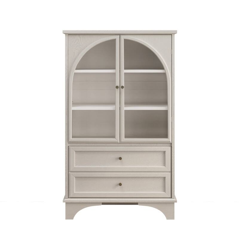 52.17"H Glass Door Display Case Storage Cabinet with Adjustable Shelf and Drawers for Stylish Organization