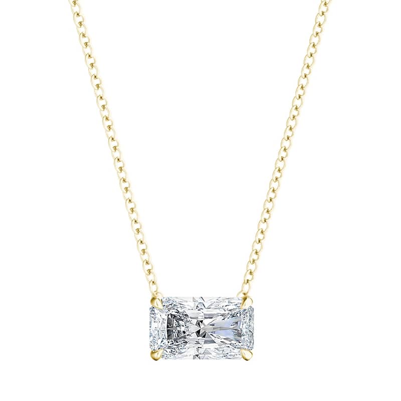 Auriya 14K Gold Radiant-Cut Lab-Grown Diamond East-West Solitaire Pendant Necklace (0.25 to 5.00ct options) - Yellow - 2.00 ct. tw.