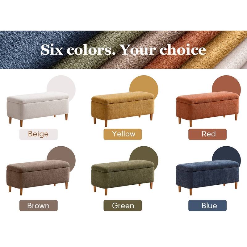 39in Soft Chenille Fabric Storage Ottoman Bench for Bedroom / Entryway Bed Foot / Living Room，Upholstered Entryway Bench