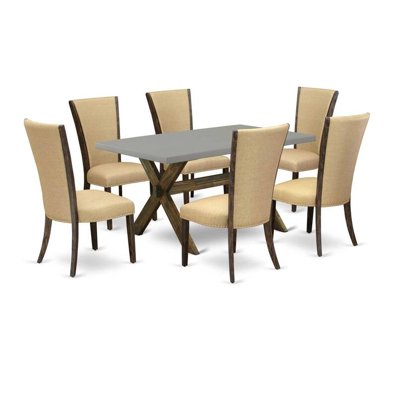 HomeStock 7-Piece Natural Oak Finish Solid Wood Top Dining Table with 6-Chairs