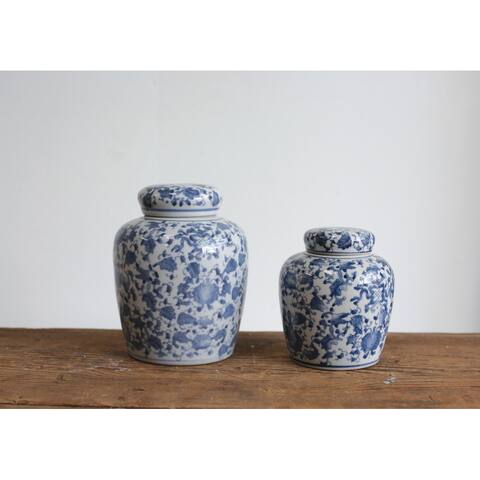 Blue & White Ceramic Ginger Jar with Lid