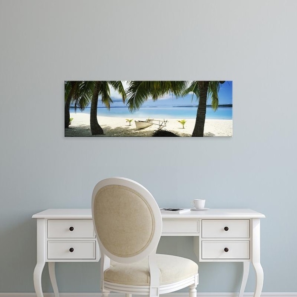 Easy Art Prints Panoramic Images's 'Outrigger boat on the beach, Aitutaki, Cook Islands' Premium Canvas Art
