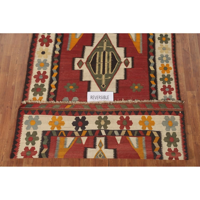 Kilim Qashqai Persian Vintage Rug Hand-Woven Geometric Wool Carpet - 5'0" x 7'6"