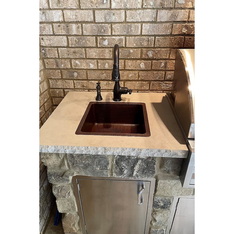 16-in Square Hammered Copper Bar/Prep Sink w/ 3.5-in Drain Opening (BS16DB3)