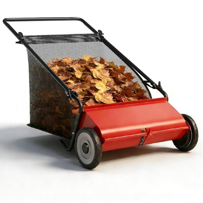 21 Inch Manual Push Lawn Sweeper, 3.5 Cu. Ft. Hopper Capacity Grass Sweeper for Yard and Garden Clean up - Red