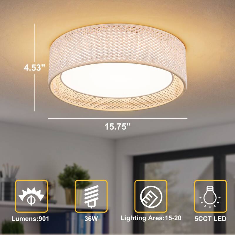 Hand-Woven Rattan Drum Flush Mount Ceiling Light