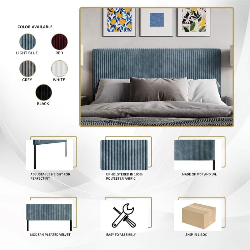 CraftPorch Corduroy Modern Upholstered Pleated Velvet Headboard