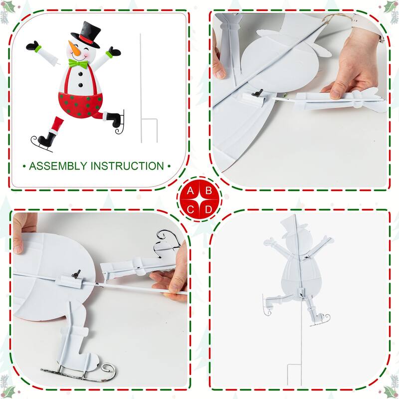 Glitzhome Set of 2 36"H Metal Christmas Skiing Snowmen Yard Stake Wall Decor - Multi
