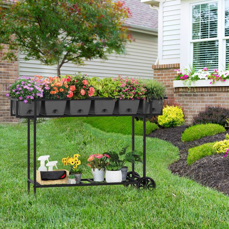Raised Garden Bed Outdoor with Wheels Elevated Planter Box with Legs and Storage Shelf