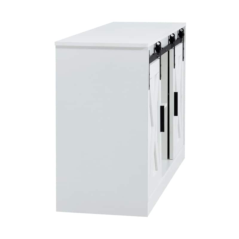 46.9" TV Stand with Two Sliding Barn Doors and 3-Layer Storage Space for Living Room