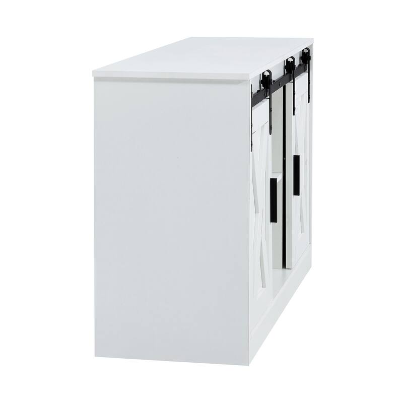 White 46.9" TV Stand with Two Sliding Barn Doors and 3-Layer Storage Space for Living Room