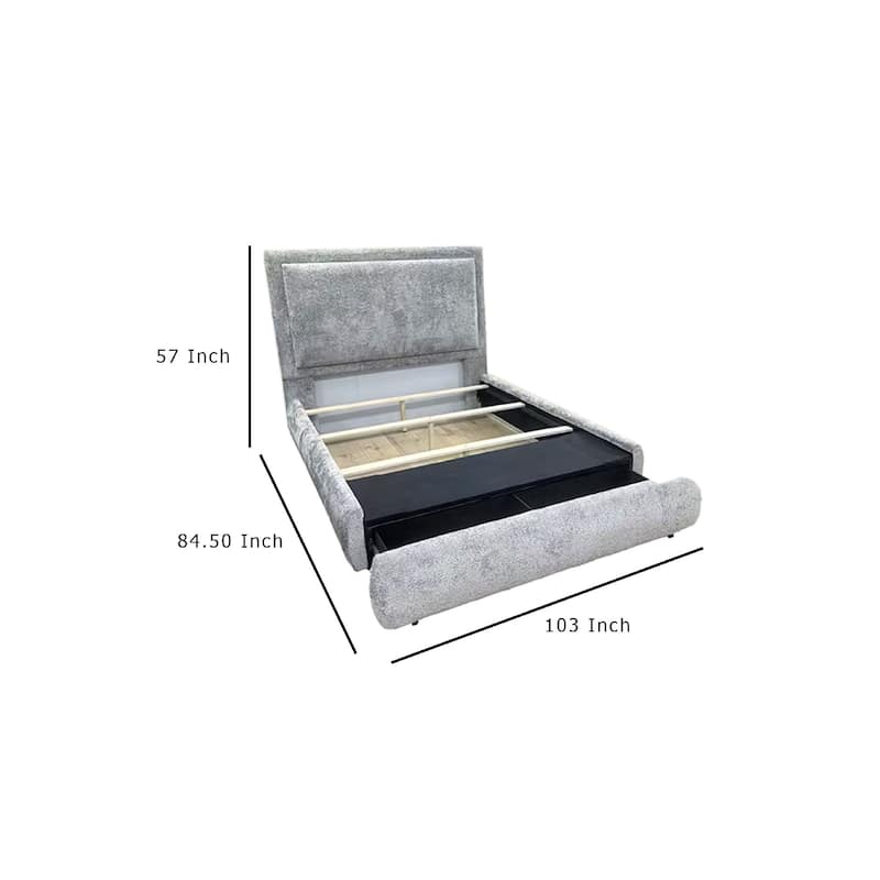 Reby King Size Bed w Storage Drawer, Gray Chenille Upholstery