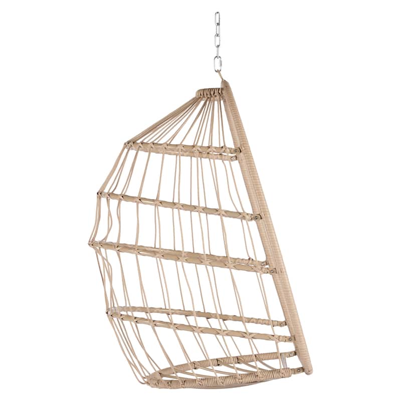 Outdoor Garden Rattan Egg Swing Chair Hanging Chair WOOD + DARK BLUE