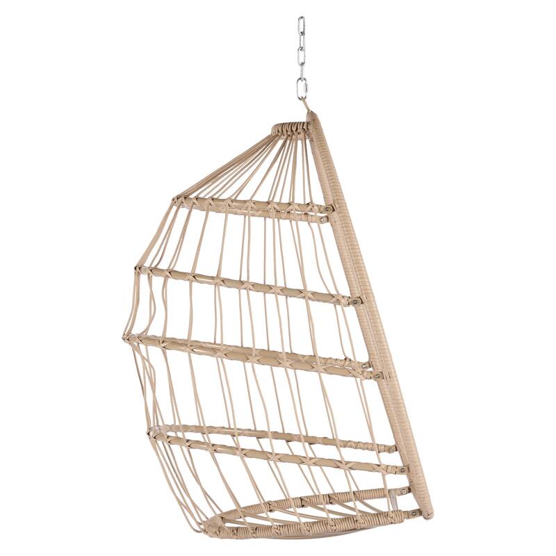 Rattan Egg Hanging Chair with UV-Resistant PE Wicker with Wood Frame and Waterproof Cushion