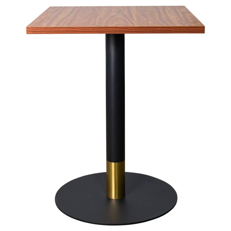 Vail Square Dining Table with 24 in. MDF Tabletop in Black Stainless Steel Round Pedestal Base with Gold Accent Kitchen Table - Cognac Brown
