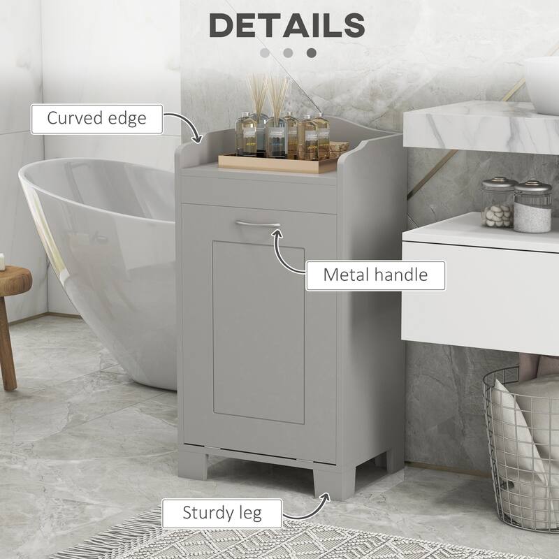 Grey MDF Tilt-Out Laundry Hamper Cabinet with Top Storage Shelf - 15.75" W x 11.75" D x 31" H