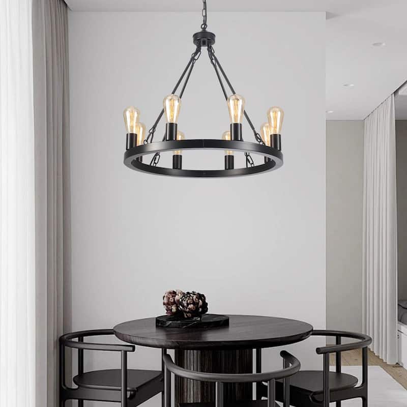 8-Light Circle Wagon Wheel Farmhouse Foyer Chandelier Linear Island Chandelier Lighting for Dining Room