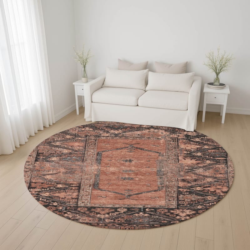 Premium Washable Super Soft Traditional Global Mayfield Rug - Terracotta - 8' x 8'