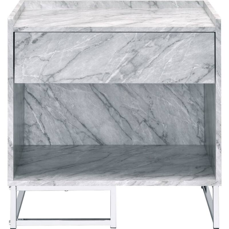 24 in. Chrome Rectangle Faux Marble End Table, Sturdy Build End Side Table for Living Rooms