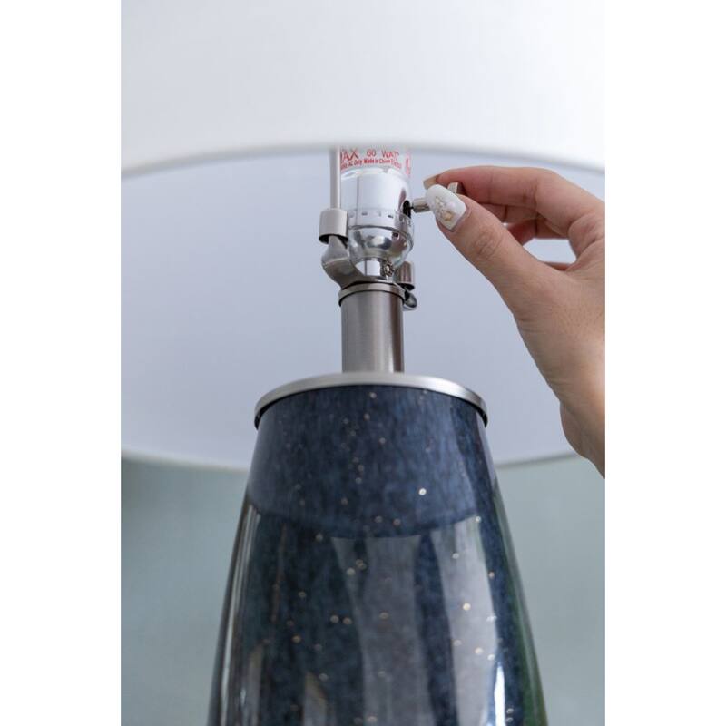 Two-Toned Glass Table Lamp with White Linen Drum Shade - 28.25"