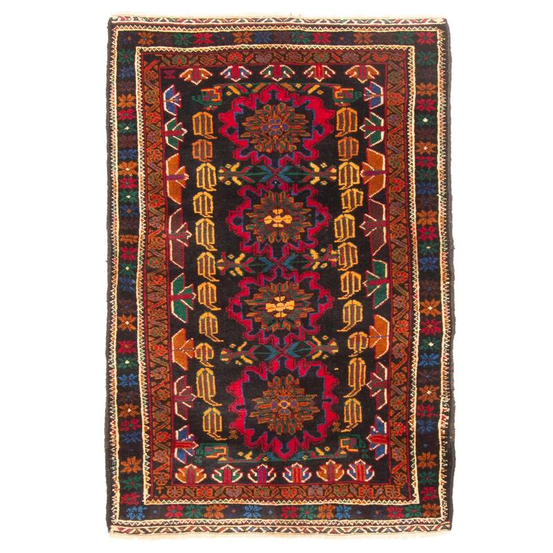 ECARPETGALLERY Hand-knotted Teimani Black Wool Rug - 2'9 x 4'4