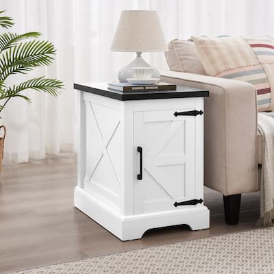 Farmhouse end table Nightstand Rectangular Farmhouse End Table with Barn Door