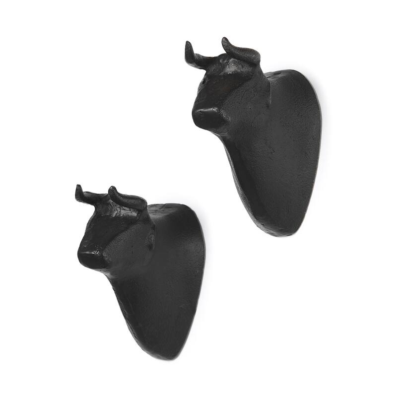 Taurus IV (Set of 2) Black Cast Aluminum Bull Wall Decor - 3.5L x 2.5W x 5.0H - Black