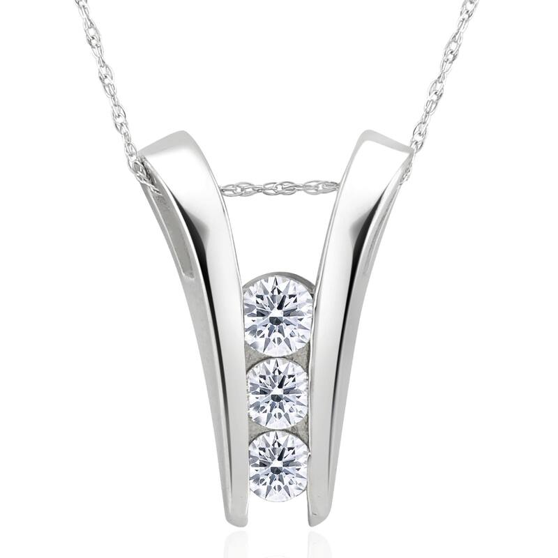 1/2Ct Three Stone Round Cut Diamond Pendant White Gold Necklace & Chain