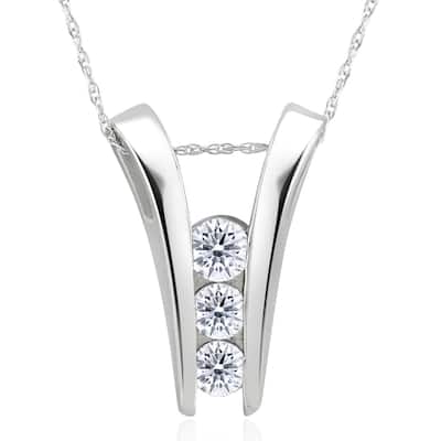 1/2Ct Three Stone Round Cut Diamond Pendant White Gold Necklace & Chain